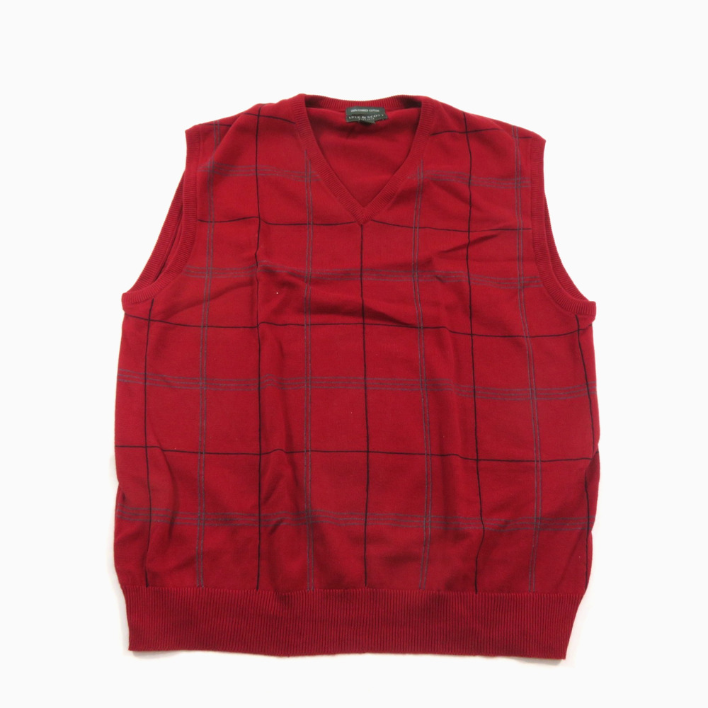 Lyle & Scott Sweater Vest Golf Deep Red Maroon Black Gray Lg Checks Sz L